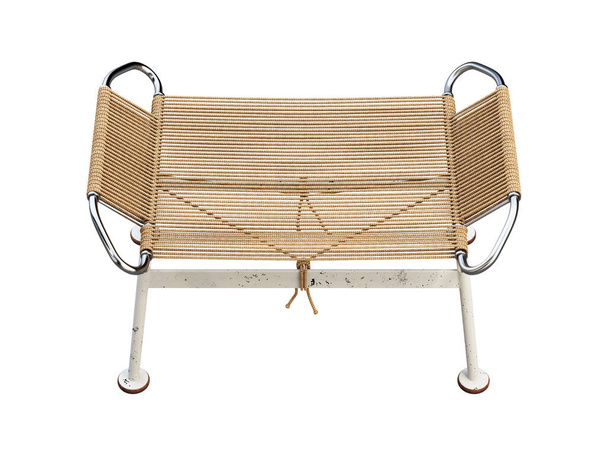 Mid-century braided rope ottoman with metal legs. 3d render. - Photo, Image
