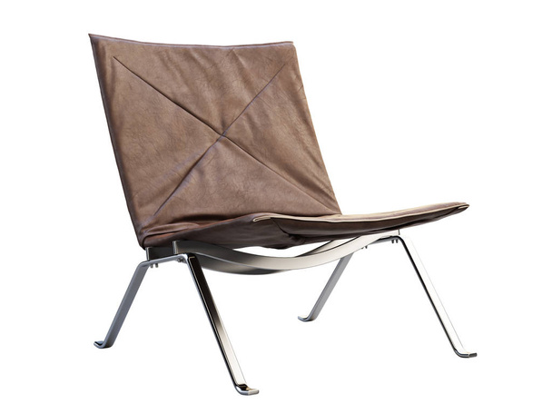 Mid-century brown leather office chair. 3d render. - Photo, Image