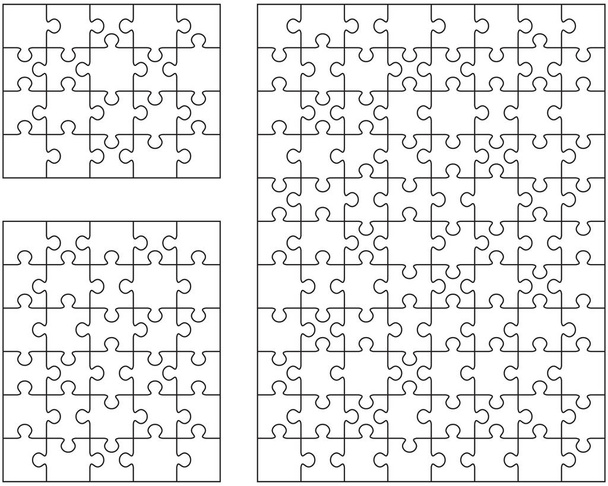 Illustration von drei verschiedenen weißen Puzzles, getrennte Teile - Vektor, Bild