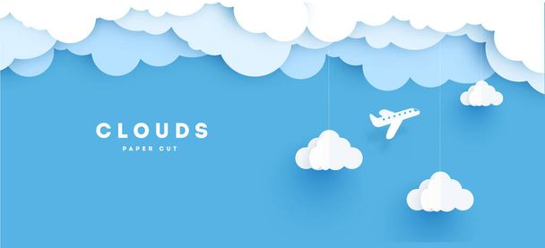 paper airplanes flying across clouds. design paper art and crafts. - Vector, afbeelding