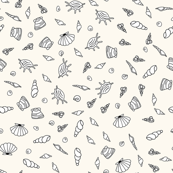 Nahtloser Vektor Meeresleben monochromes Muster, Doodle Hand gezeichnet Muschel Hintergrund, marine Textur, Meer Meeresfische Illustration - Vektor, Bild