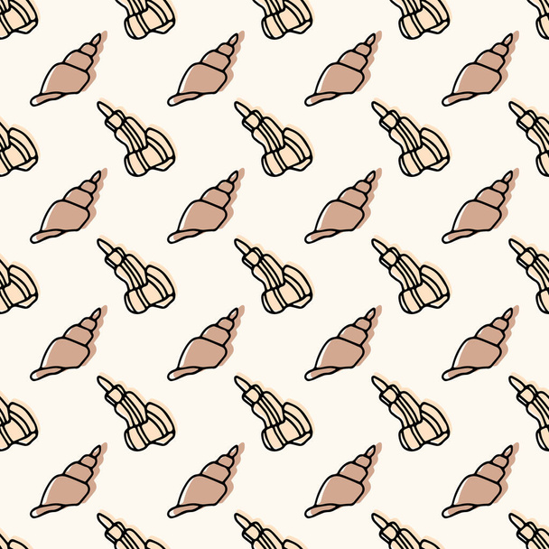 Seamless vector sea life pattern in sepia color, doodle hand drawn sea shell background, marine texture, ocean seafish illustration - Vector, Image