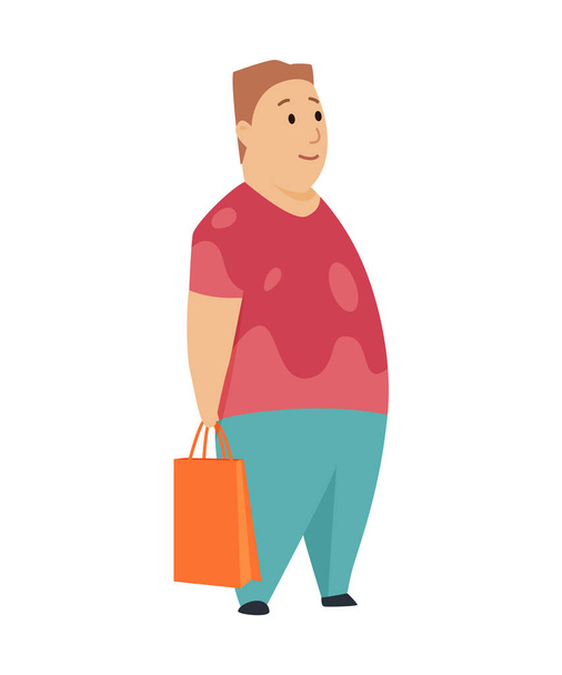 Shopping Man character with paper bag in his hands. Smile with pleasure of purchase perfect goods. Good for sales and discounts. Vector concepts. Flat design - ベクター画像