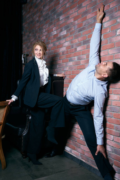 Business partners posing in yoga pose during break - Zdjęcie, obraz