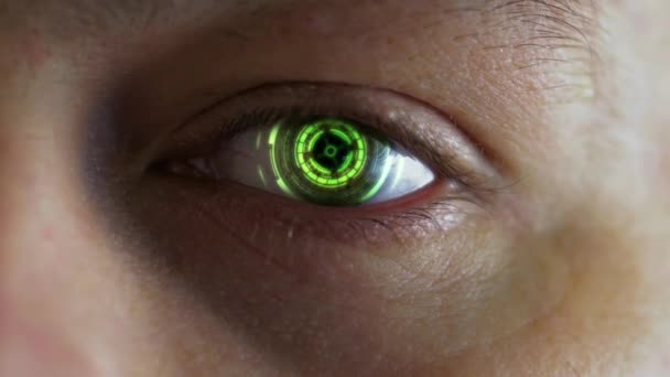 Zárja be a futurisztikus szem hud szkenner - Felvétel, videó