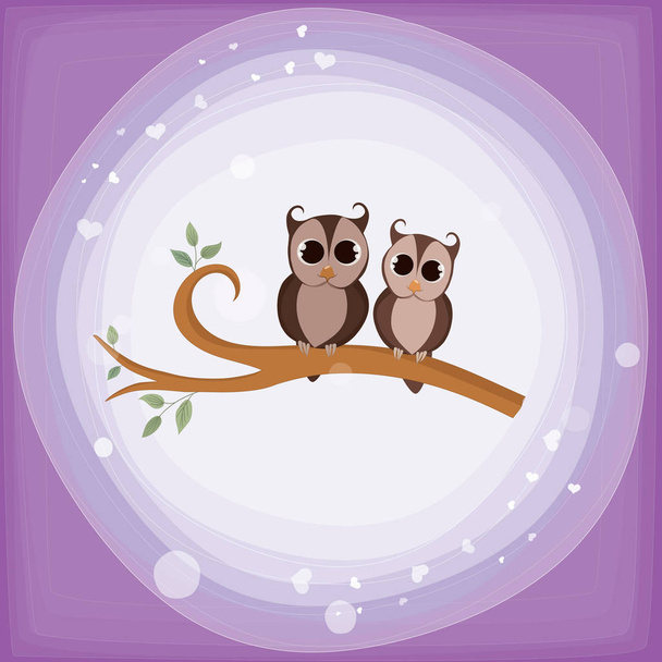 Two owls posing on a branch - Wektor, obraz