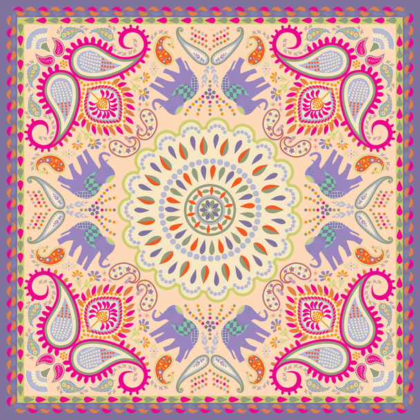 μπαντάνα ή κασκόλ με ελέφαντα και floral μοτίβο - Διάνυσμα, εικόνα
