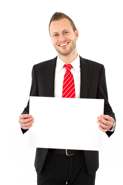 Business man with sign board - Foto, Imagen