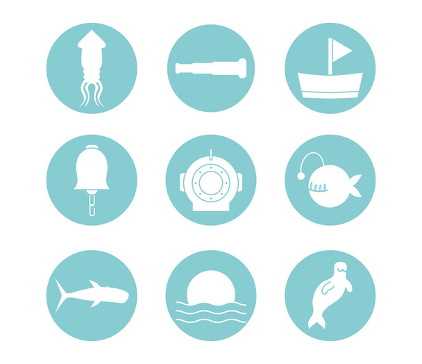 İzole edilmiş deniz yaşamı blok biçim ikonu vektör tasarımı - Vektör, Görsel
