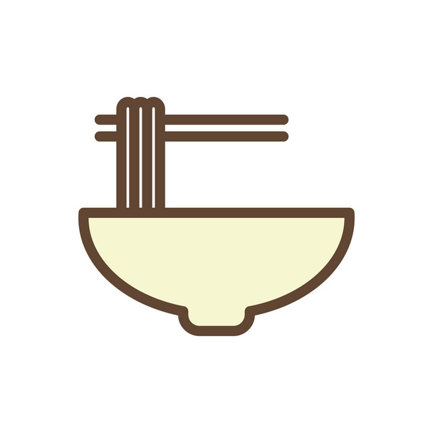 Изолированная лапша миска пищевая линия и заполнить стиль иконки векторный дизайн
 - Вектор,изображение