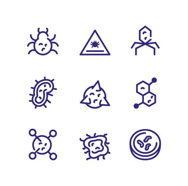 bacterias and sickness concept of icons set, thick line style - Vektor, obrázek