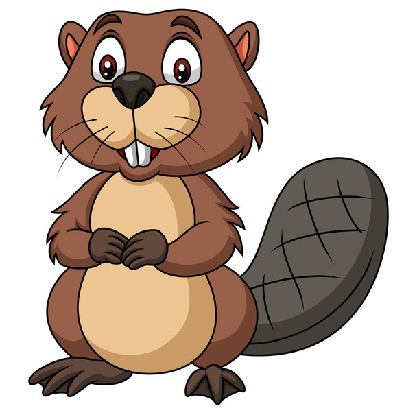 Cartoon happy beaver on white background - Vector, Image