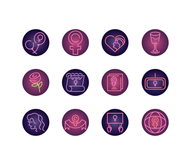 womens and female gender icons set, neon style icon - Vector, Image