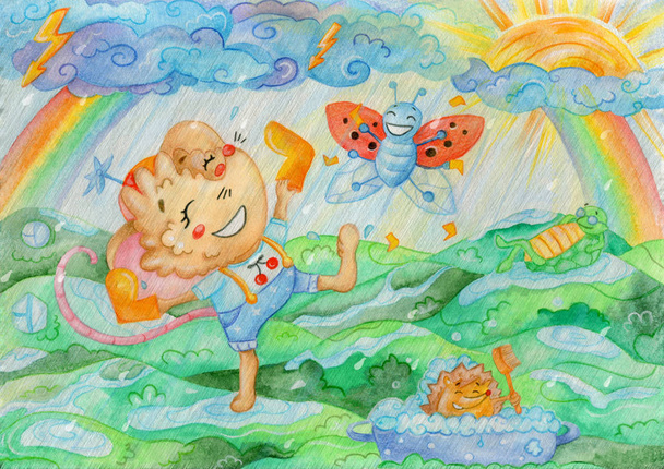 watercolor illustration "May": dancing in the rain - Φωτογραφία, εικόνα