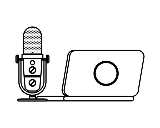 rádió mikrofon retro laptoppal - Vektor, kép