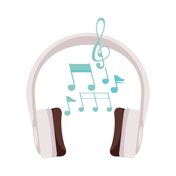 earphones audio device with music notes - Vector, Imagen