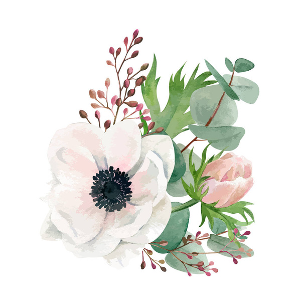 Watercolor floral arrangement, hand drawn vector image - Vector, Image