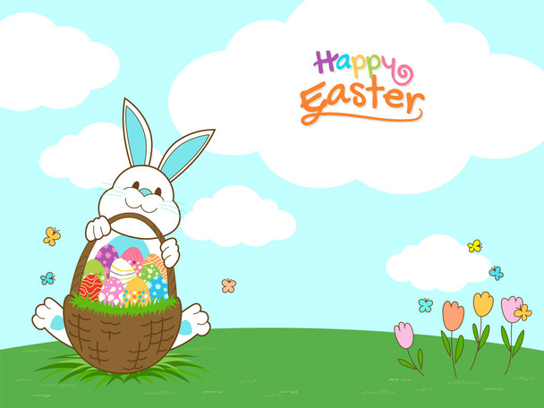 Happy Easter banner with Rabbit and Easter eggs illustration vec - ベクター画像