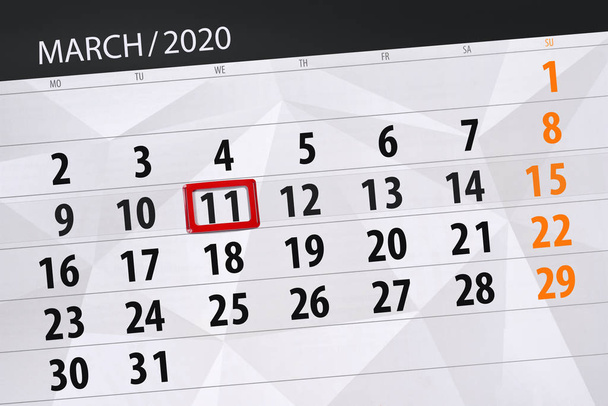 Calendar planner for the month march 2020, deadline day, 11, wed - Photo, Image
