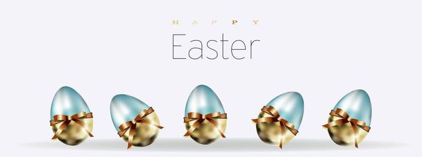 Easter background with place for text. Banner or poster for Easter. Blue. Golden eggs. Spring Break. Promotions and sales. Website header.. - Fotó, kép