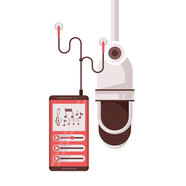 ραδιόφωνο μικρόφωνο ρετρό με mp3 player - Διάνυσμα, εικόνα