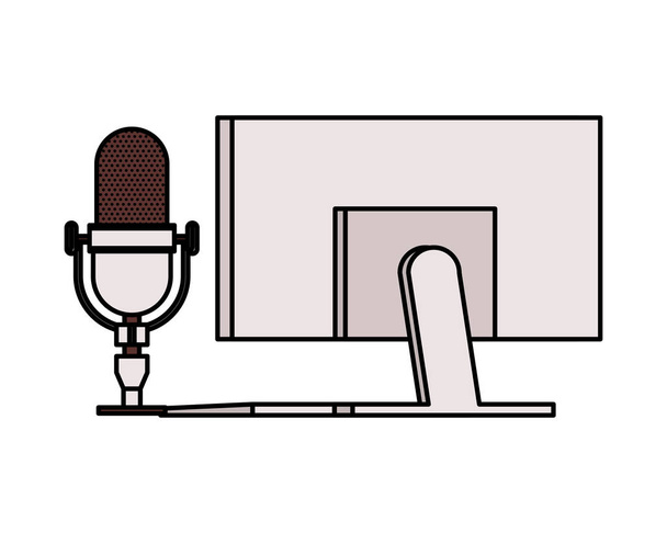 радио микрофон ретро с рабочим столом
 - Вектор,изображение