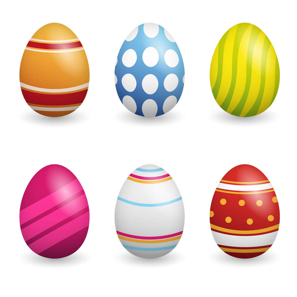 Happy Easter. Set of Easter eggs with different texture on a white background. Spring holiday. Vector Illustration. Happy easter eggs. - ベクター画像