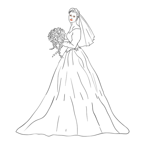 Bride in wedding dress white with bouquet - Vector, Image