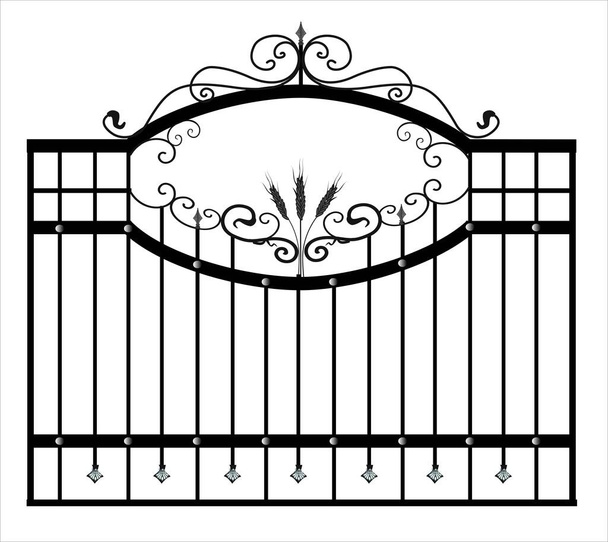 ゲートはスケッチを偽造した。芸術的鍛練。鉄のドアのデザイン。白を基調としたイラストです。外観。庭門.. - 写真・画像