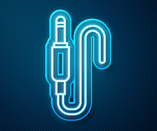Leuchtendes Neon Line Audio Jack Icon isoliert auf blauem Hintergrund. Audio-Kabel für den Anschluss von Soundanlagen. Steckdrähte. Musikinstrument. Vektorillustration - Vektor, Bild