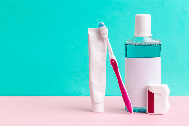 mouthwash and toothbrush for healthy care oral cavity - Foto, immagini