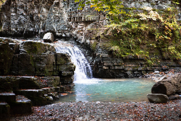 Blick auf Wasserfall im Wald - Foto, Bild