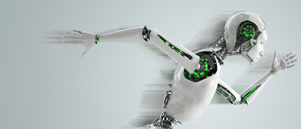 Robot androide mujer corriendo concepto de velocidad
 - Foto, Imagen