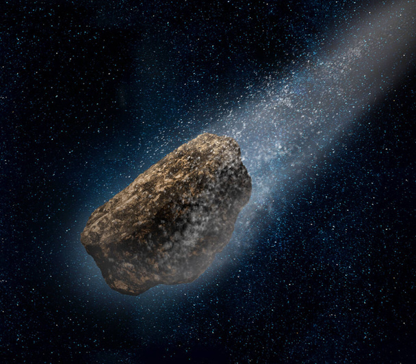 深宇宙を進む小惑星 - 写真・画像