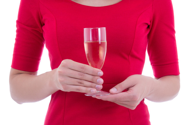 glass of champagne in young female hands - Zdjęcie, obraz