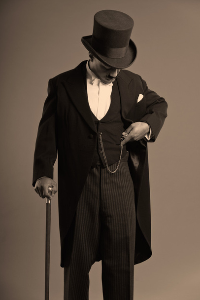 Retro afro american dickens scrooge man with mustache. Wearing b - Zdjęcie, obraz