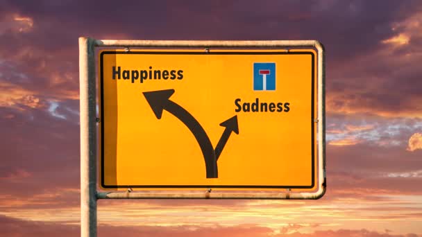 Street Sign Droga do szczęścia kontra smutek - Materiał filmowy, wideo