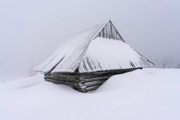 Old mountain hut in deep snow. Tatry. - Foto, Imagem
