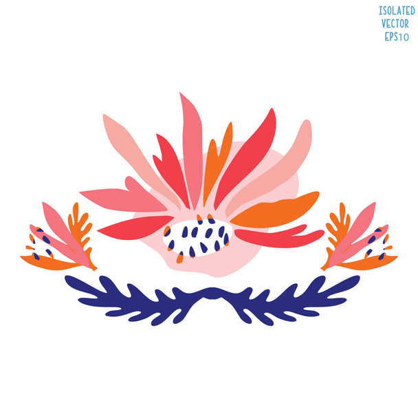 Hand Drawn Stylized Flower Clip Art Classic Blue Cream and Blush Floral Motif Icon in Paper Cut Out Style (англійською). Perfect for Invitation, Exotic Tropical Wedding Flora Illustration (англійською). Ізольовані вектори 10 - Вектор, зображення