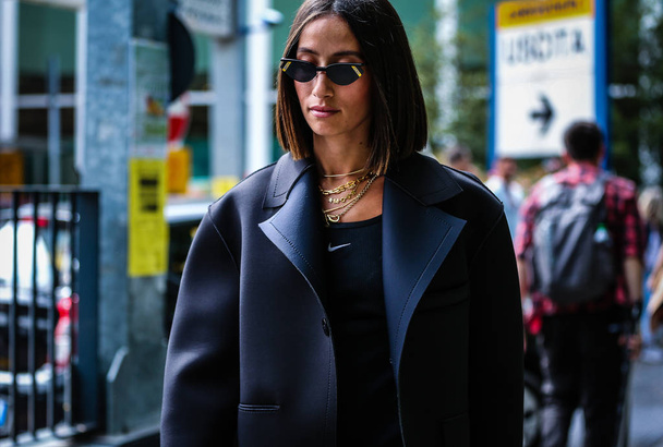 MILAN, Italy- September 19 2019: Alexandra Guerain on the street during the Milan Fashion Week. - Fotó, kép