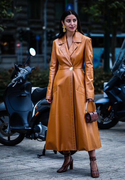 MILAN, Italy- September 20 2019: Bettina Looney on the street during the Milan Fashion Week. - 写真・画像