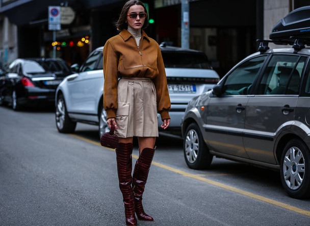 MILAN, Italy- September 19 2019: Mary Leest on the street during the Milan Fashion Week. - Fotó, kép