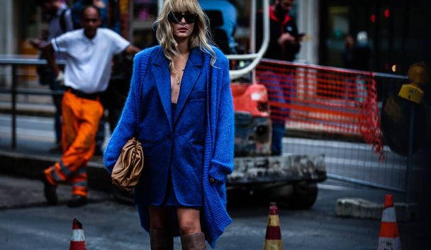 MILAN, Italy- September 19 2019: Eleonora Carisi on the street during the Milan Fashion Week. - Fotó, kép