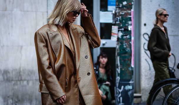 MILAN, Italy- September 19 2019: Xenia Van Der Woodsen on the street during the Milan Fashion Week. - Fotó, kép