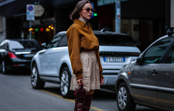MILAN, Italy- September 19 2019: Mary Leest on the street during the Milan Fashion Week. - Foto, imagen