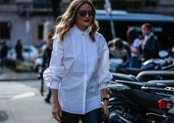 MILAN, Italy- September 20 2019: Olivia Palermo on the street during the Milan Fashion Week. - 写真・画像