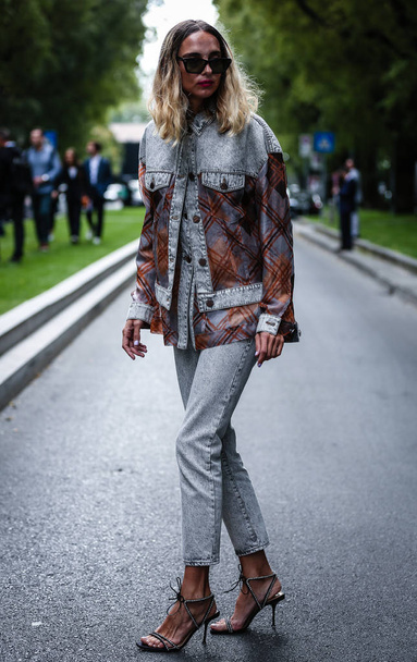 MILAN, Italy- September 19 2019: Candela Pelizza on the street during the Milan Fashion Week. - Photo, Image