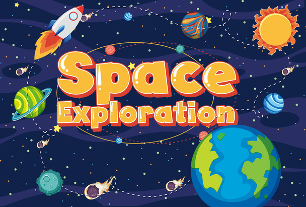 Achtergrond ontwerp met woord ruimte exploratie illustratie - Vector, afbeelding