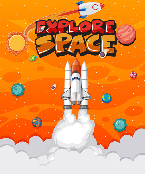 Background theme of space with spaceship flying in the space illustration - Vector, Image