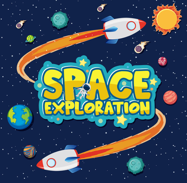 Background theme of space with spaceship flying in galaxy illustration - Vector, Image